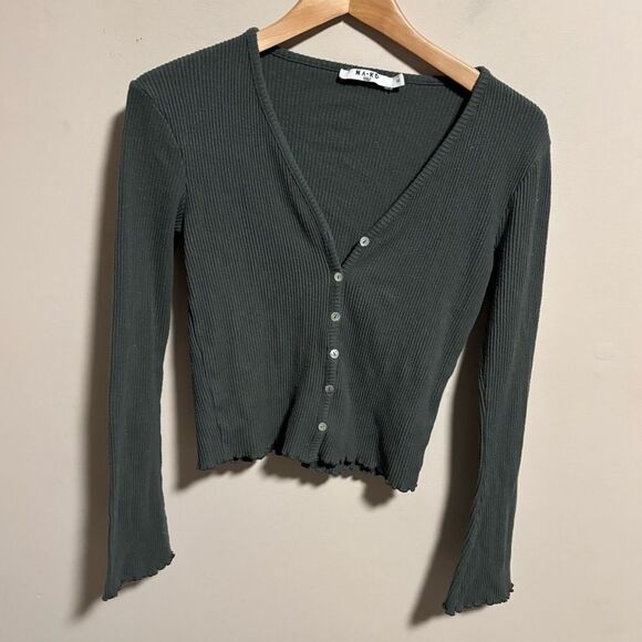 NA-KD Babylock Rib Cardigan in Green- Size XS - Picture 2 of 12